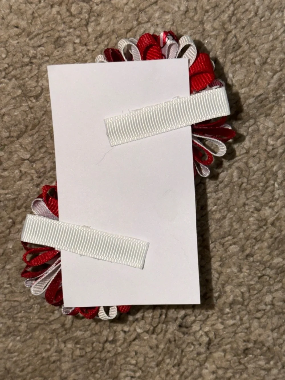 Red & White Ribbon Hair Bows Pair